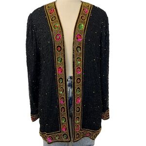 Laurence Kazar Beaded Embellished Sequin Party Evening Jacket Silk | Size: 1X